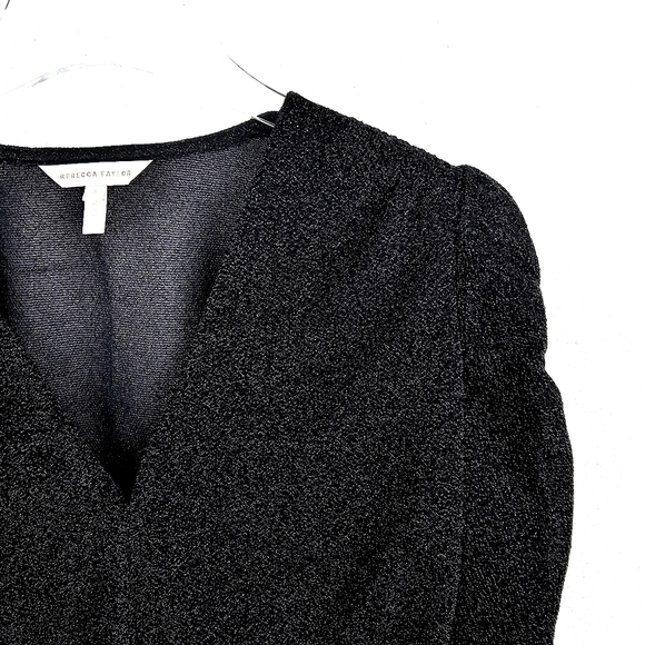 Rebecca Taylor Lurex Jersey Ruched V-neck Top Black Metallic Glitter size Small - Picture 12 of 14